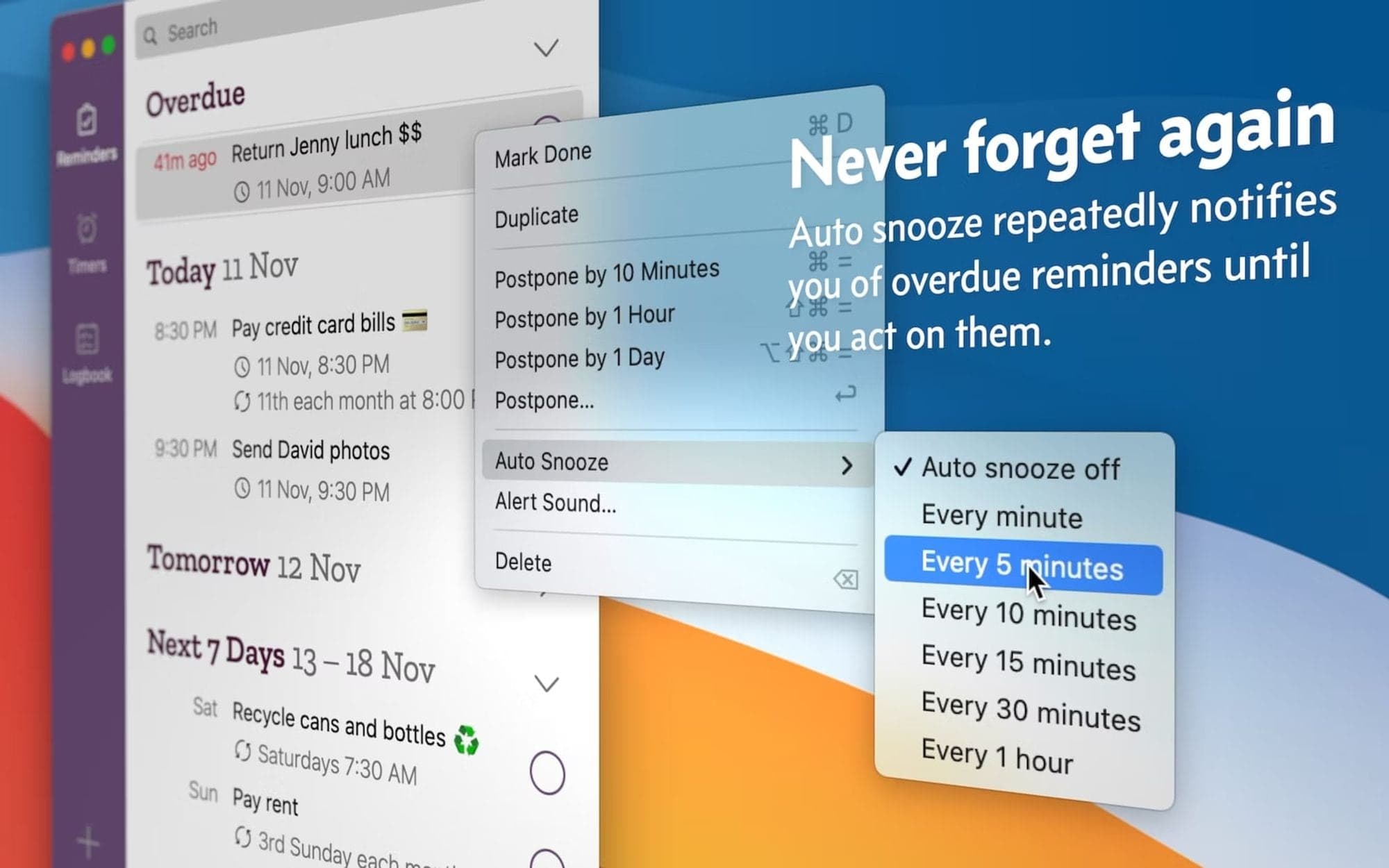Image presenting preview of the Due MacOS app