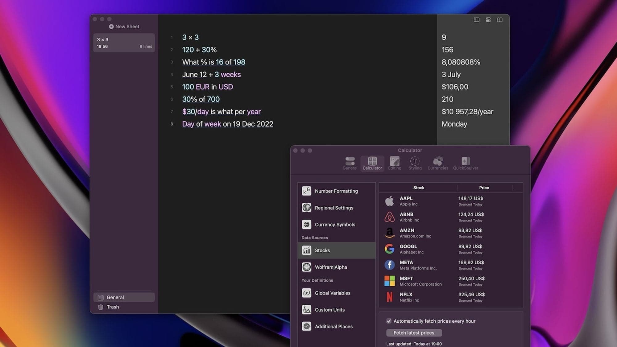 Image presenting preview of the Soulver 3 MacOS app