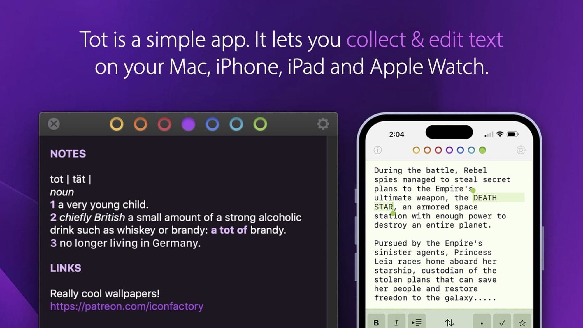 Image presenting preview of the Tot MacOS app