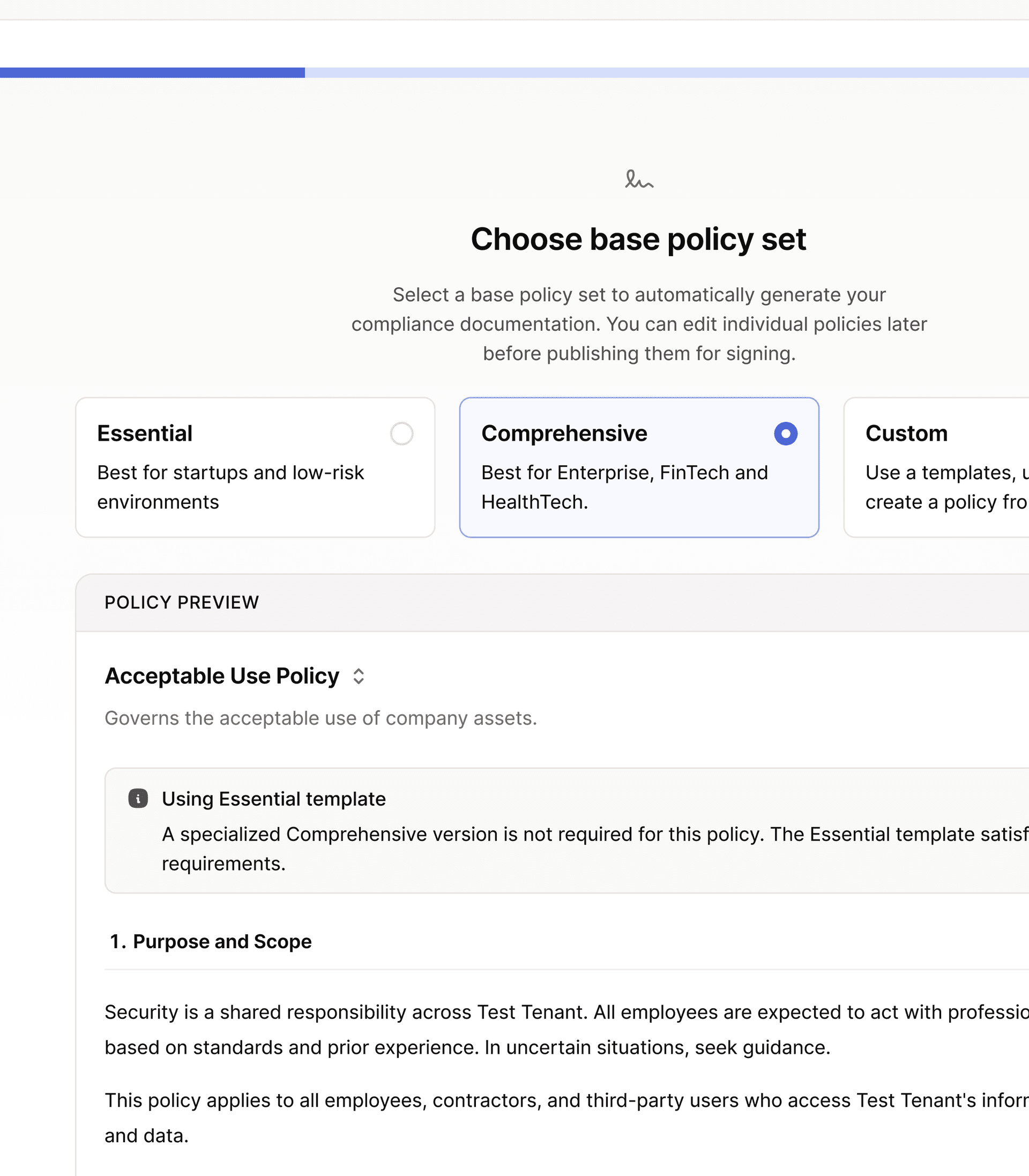 Compliance Policy Selection
