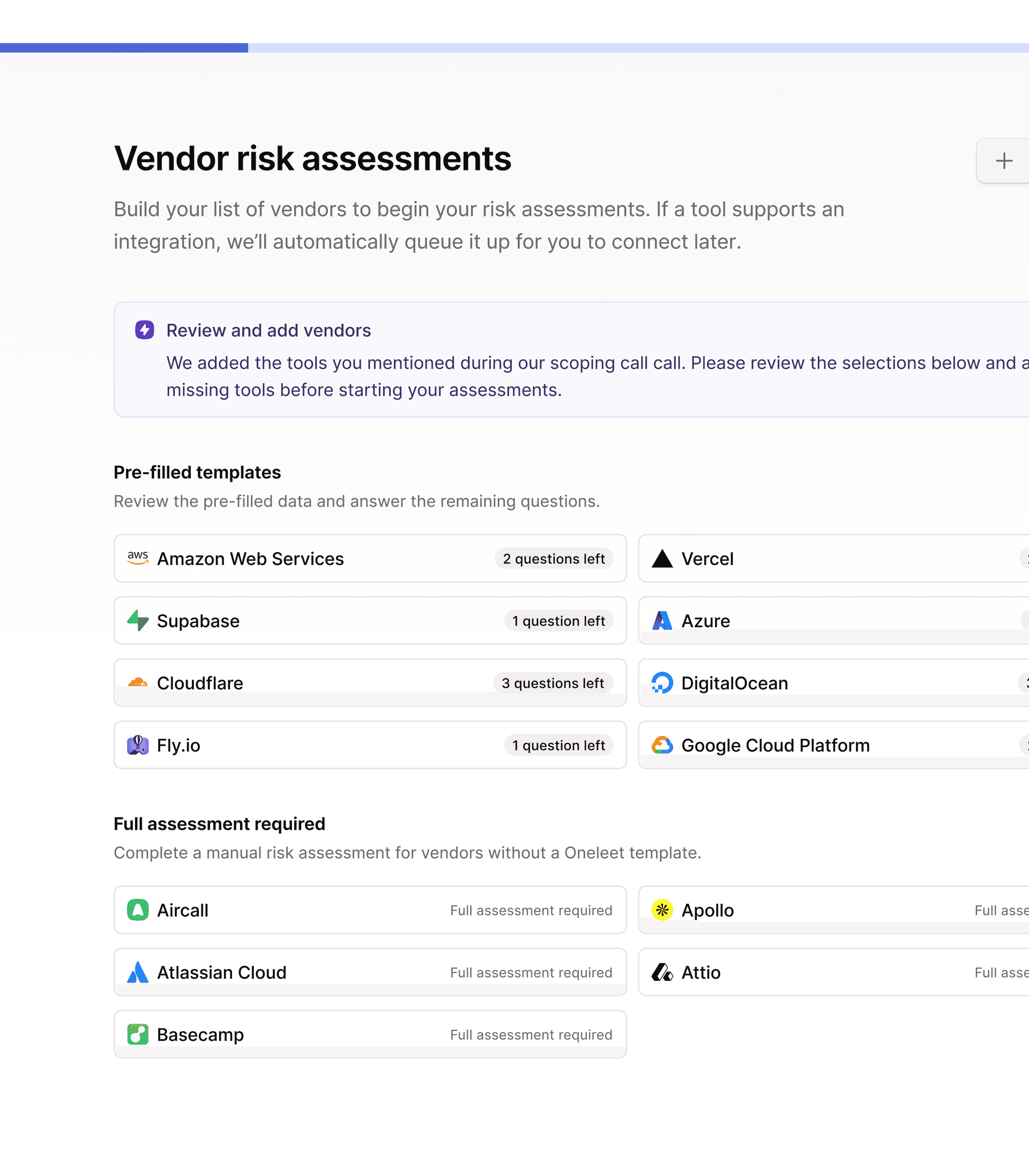 Vendor Risk Assessments List View