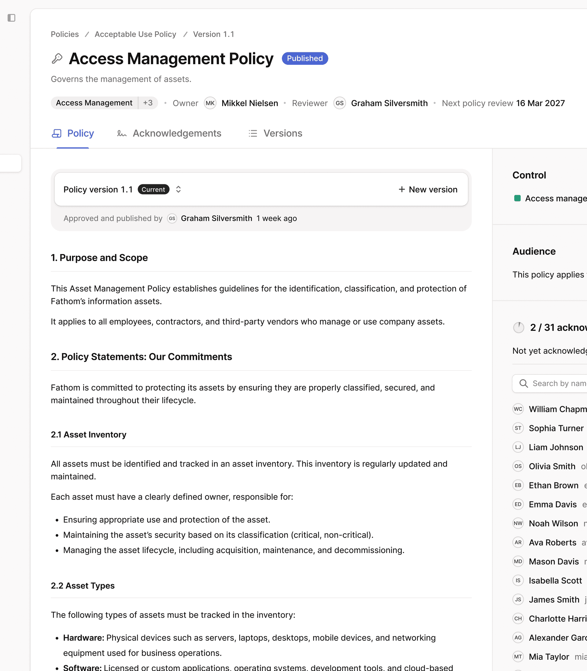 Access Management Policy Document View